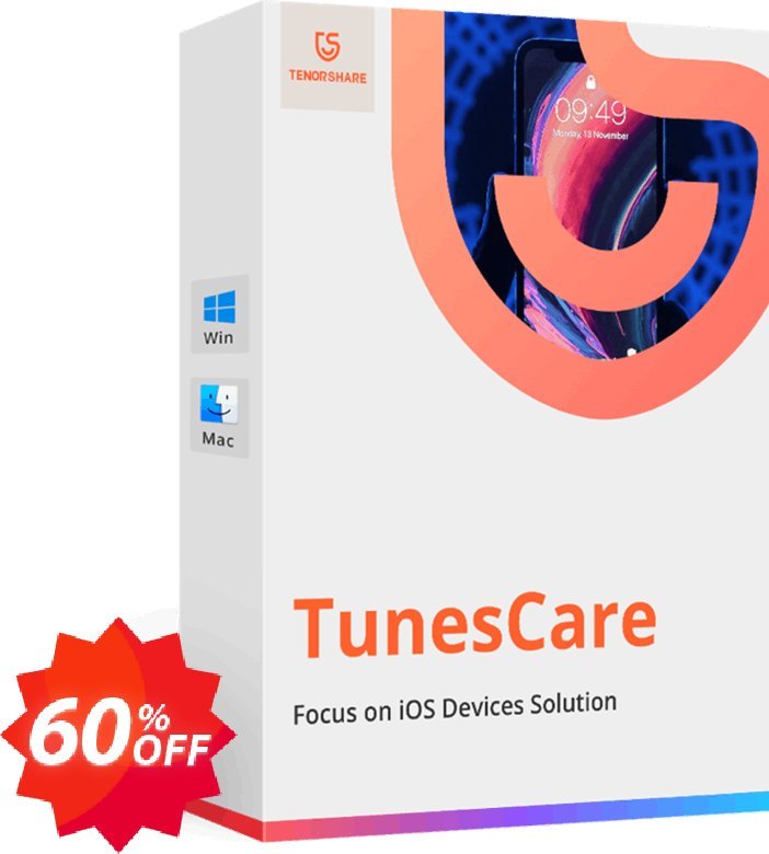 Tenorshare TunesCare Pro for MAC, Unlimited Plan  Coupon code 60% discount 