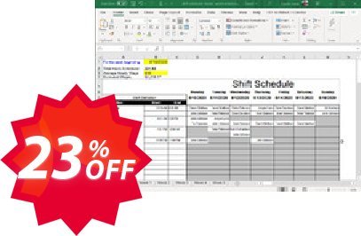 Shift Scheduler Spreadsheet for Excel Coupon code 23% discount 