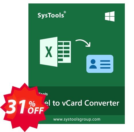 SysTools Excel CSV to vCard Coupon code 31% discount 