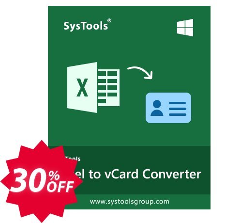 SysTools Excel CSV to vCard, Business Plan  Coupon code 30% discount 