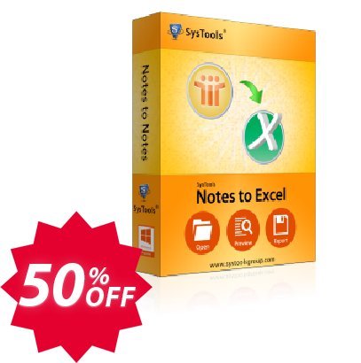SysTools Notes to Excel, Business  Coupon code 50% discount 