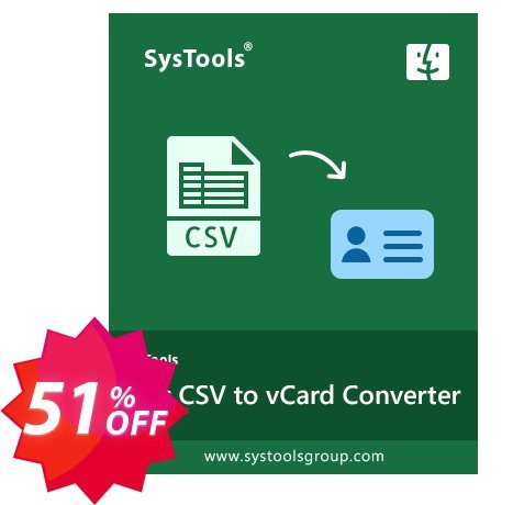 SysTools Excel CSV to vCard for MAC Coupon code 51% discount 