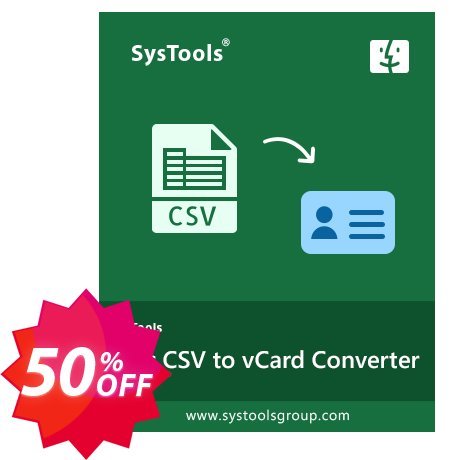 SysTools Excel CSV to vCard for MAC, Business Plan  Coupon code 50% discount 