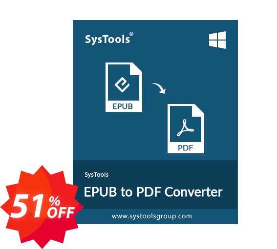 SysTools EPUB to PDF Converter Coupon code 51% discount 