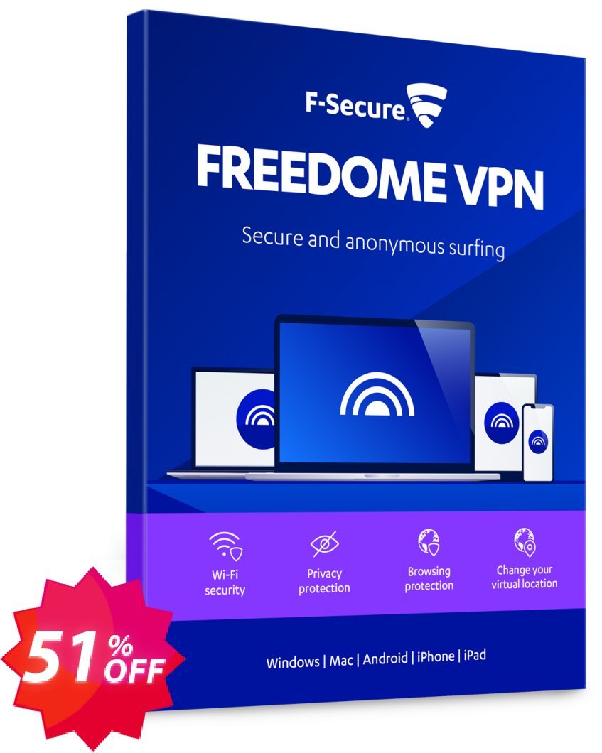 F-Secure FREEDOME VPN 3 devices Coupon code 51% discount 