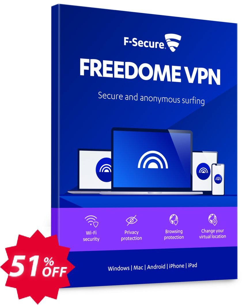 F-Secure FREEDOME VPN 3 devices Coupon code 51% discount 