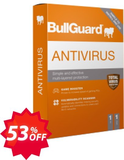 BullGuard Antivirus 2021, Yearly / 1 PC  Coupon code 53% discount 