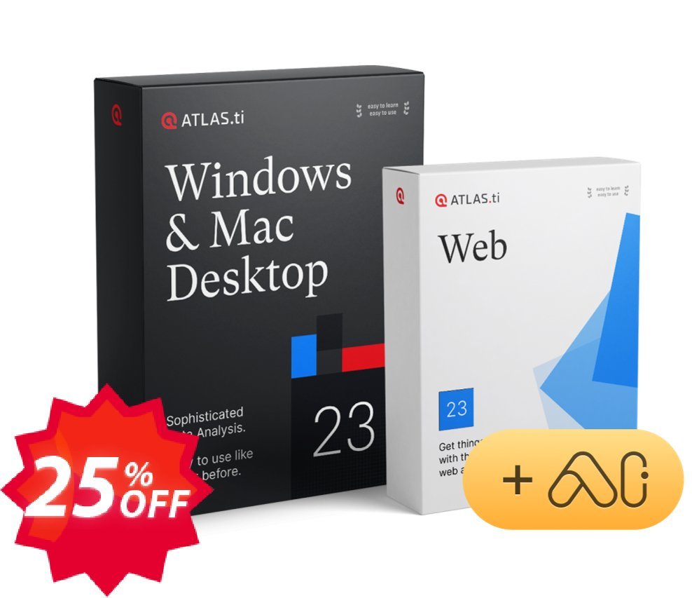 ATLAS.ti personalized single user yearly, PC, MAC + Web  Coupon code 25% discount 