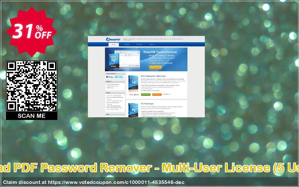 Ahead PDF Password Remover - Multi-User Plan, 5 Users  Coupon, discount Ahead PDF Password Remover - Multi-User License (Up to 5 Users) big discount code 2023. Promotion: big discount code of Ahead PDF Password Remover - Multi-User License (Up to 5 Users) 2023