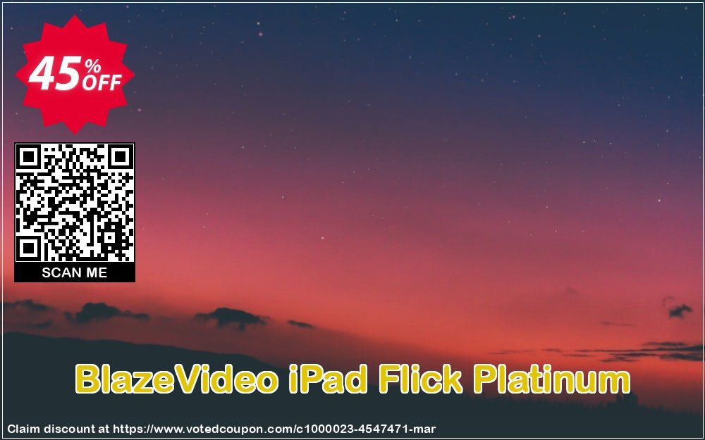 BlazeVideo iPad Flick Platinum Coupon, discount Save 45% Off. Promotion: impressive sales code of BlazeVideo iPad Flick Platinum 2024