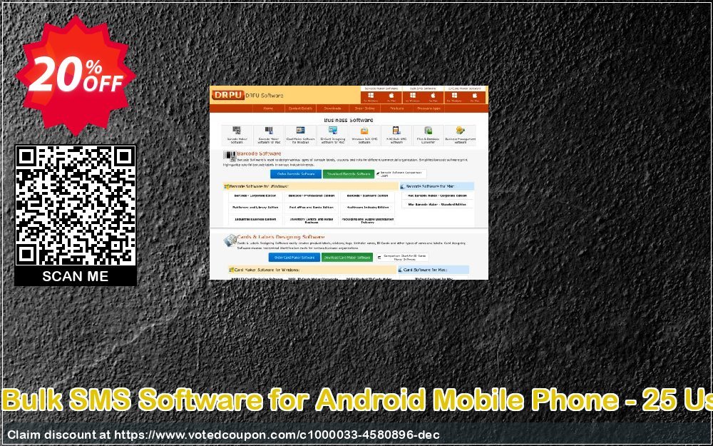 DRPU MAC Bulk SMS Software for Android Mobile Phone - 25 User Plan Coupon Code May 2024, 20% OFF - VotedCoupon