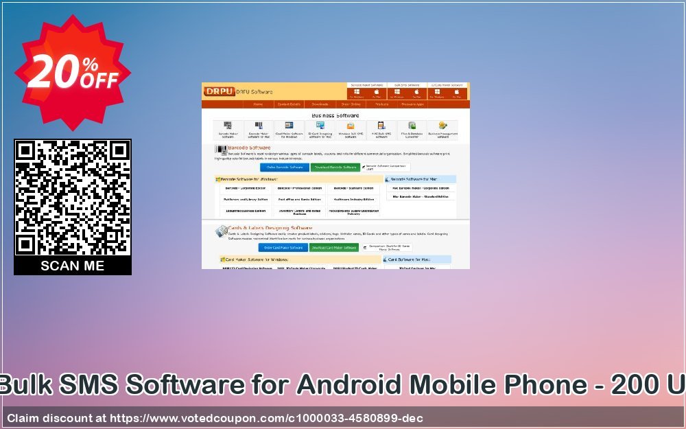 DRPU MAC Bulk SMS Software for Android Mobile Phone - 200 User Plan Coupon Code May 2024, 20% OFF - VotedCoupon