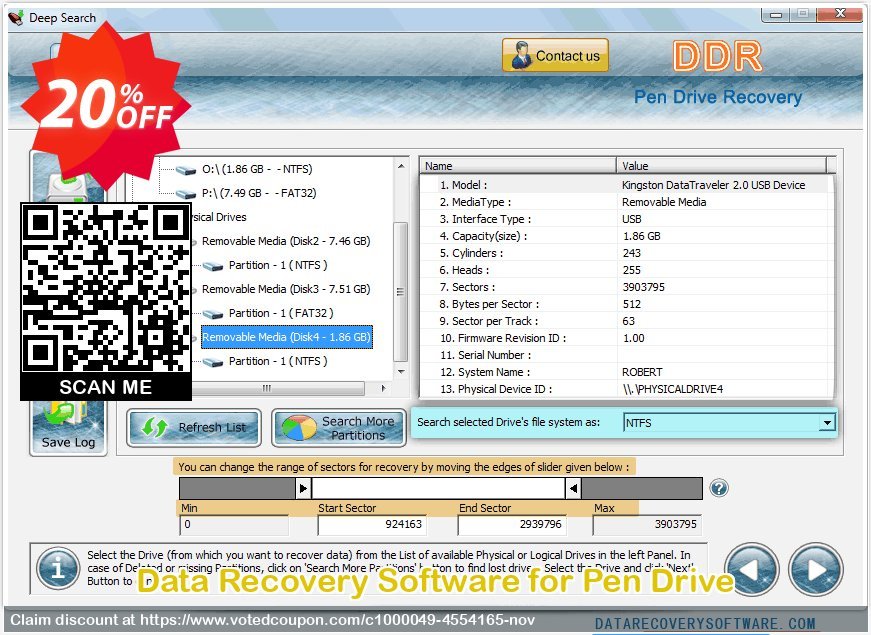 Data Recovery Software for Pen Drive Coupon, discount Data Recovery Software Discount Coupon - 20% Off on Product Price!. Promotion: impressive deals code of USB Drive Data Recovery Software 2024