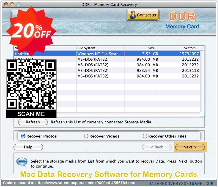 MAC Data Recovery Software for Memory Cards Coupon, discount Data Recovery Software Discount Coupon - 20% Off on Product Price!. Promotion: staggering offer code of Mac Memory Card Recovery Software 2024