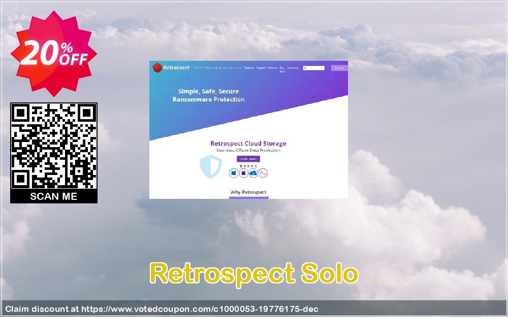 Retrospect Solo Coupon, discount Retrospect Solo v.16 for Windows hottest deals code 2023. Promotion: hottest deals code of Retrospect Solo v.16 for Windows 2023