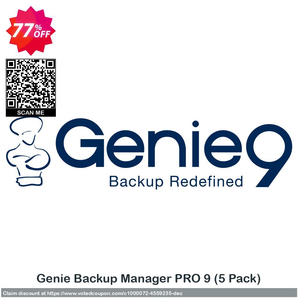 Genie Backup Manager PRO 9, 5 Pack  Coupon, discount Genie Backup Manager Professional 9 - 5 Pack best promo code 2023. Promotion: best promo code of Genie Backup Manager Professional 9 - 5 Pack 2023