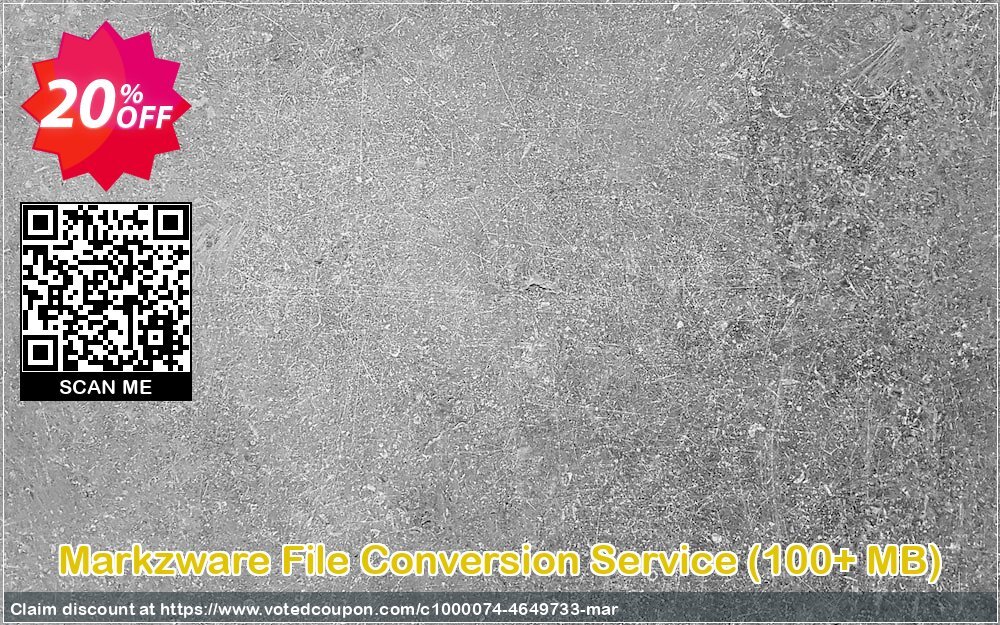 Markzware File Conversion Service, 100+ MB  Coupon, discount Promo: Mark Sales 15%. Promotion: excellent promotions code of File Conversion Service (100+ MB) 2024