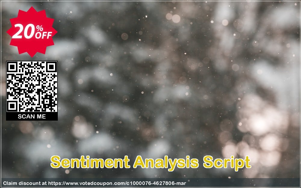 Sentiment Analysis Script Coupon, discount Sentiment Analysis Script Stunning discount code 2024. Promotion: staggering promo code of Sentiment Analysis Script 2024