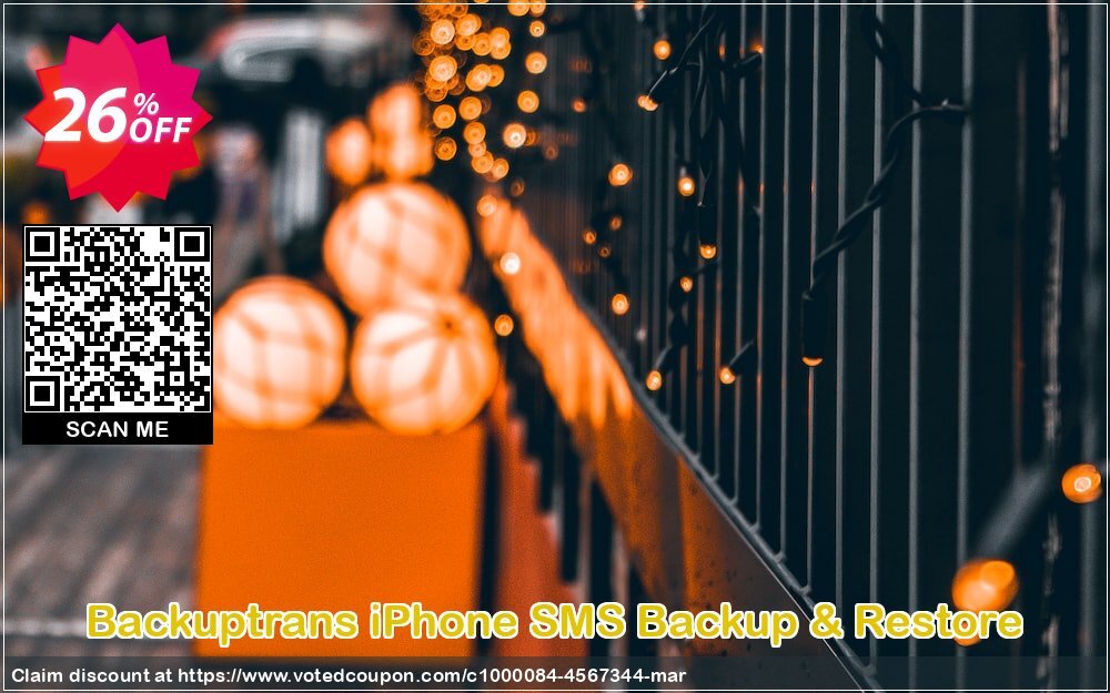 Backuptrans iPhone SMS Backup & Restore Coupon, discount Backuptrans iPhone SMS Backup & Restore (Personal Edition) fearsome deals code 2024. Promotion: formidable sales code of Backuptrans iPhone SMS Backup & Restore (Personal Edition) 2024