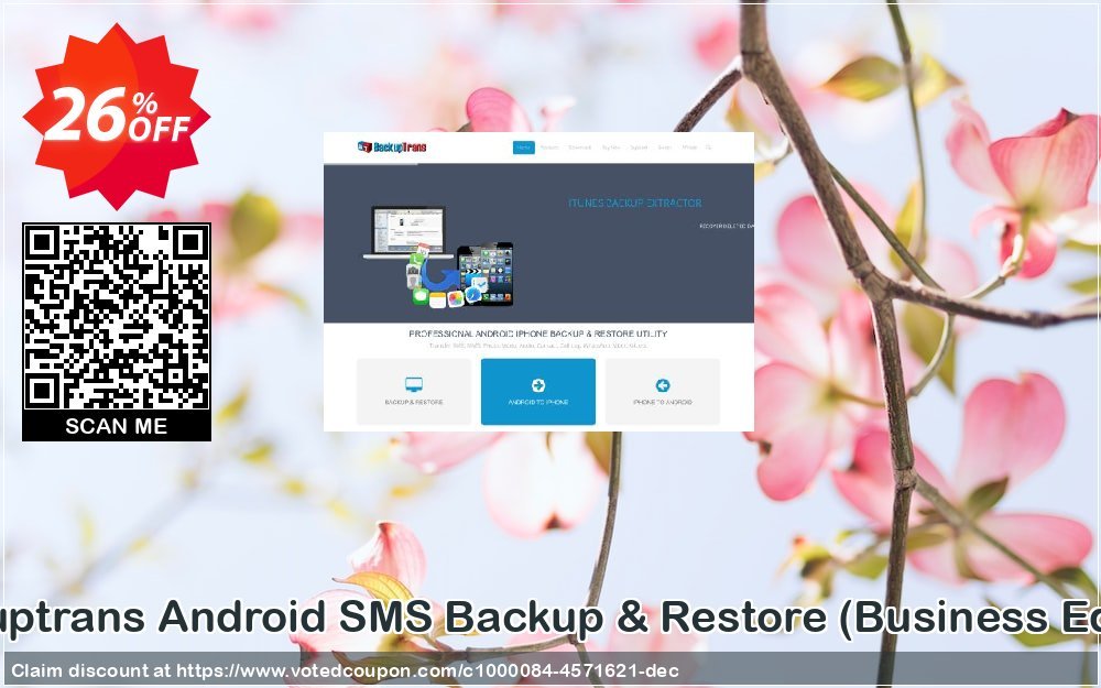 Backuptrans Android SMS Backup & Restore, Business Edition  Coupon, discount Backuptrans Android SMS Backup & Restore (Business Edition) formidable deals code 2024. Promotion: impressive sales code of Backuptrans Android SMS Backup & Restore (Business Edition) 2024