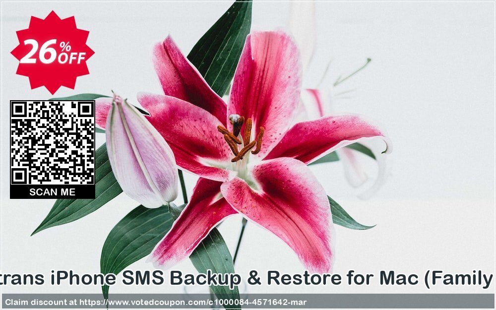 Backuptrans iPhone SMS Backup & Restore for MAC, Family Edition  Coupon, discount Backuptrans iPhone SMS Backup & Restore for Mac (Family Edition) stirring deals code 2024. Promotion: imposing sales code of Backuptrans iPhone SMS Backup & Restore for Mac (Family Edition) 2024