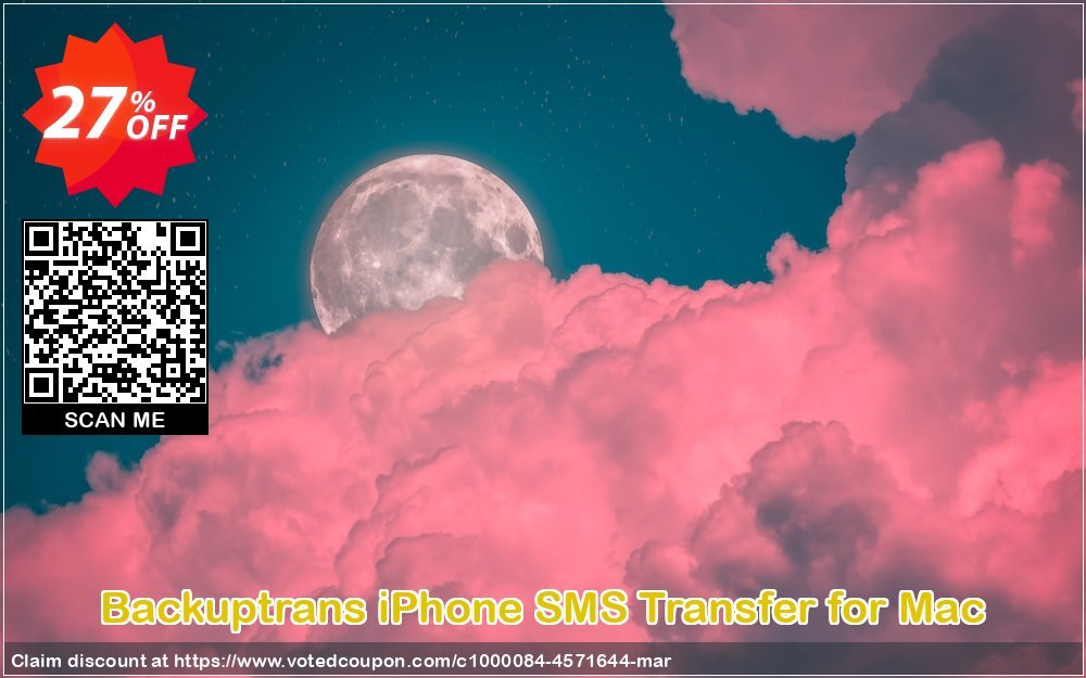 Backuptrans iPhone SMS Transfer for MAC Coupon, discount Backuptrans iPhone SMS Transfer for Mac (Personal Edition) formidable discount code 2024. Promotion: impressive offer code of Backuptrans iPhone SMS Transfer for Mac (Personal Edition) 2024