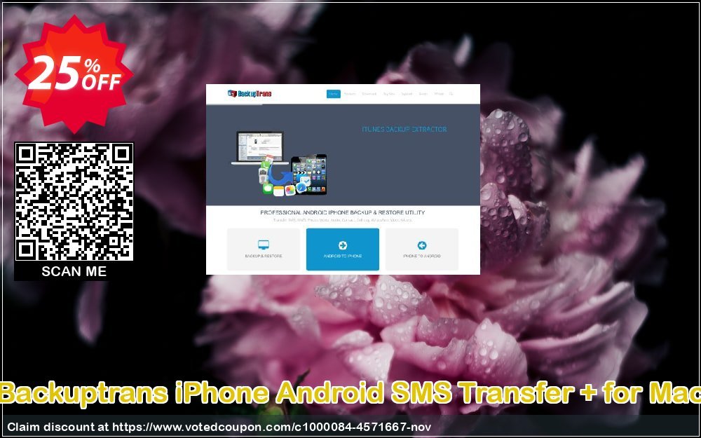Backuptrans iPhone Android SMS Transfer + for MAC Coupon, discount Holiday Deals. Promotion: impressive promo code of Backuptrans iPhone Android SMS Transfer + for Mac (Personal Edition) 2024
