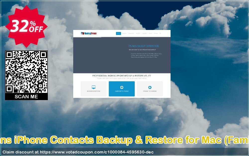 Backuptrans iPhone Contacts Backup & Restore for MAC, Family Edition  Coupon, discount Backuptrans iPhone Contacts Backup & Restore for Mac (Family Edition) imposing sales code 2024. Promotion: staggering promotions code of Backuptrans iPhone Contacts Backup & Restore for Mac (Family Edition) 2024