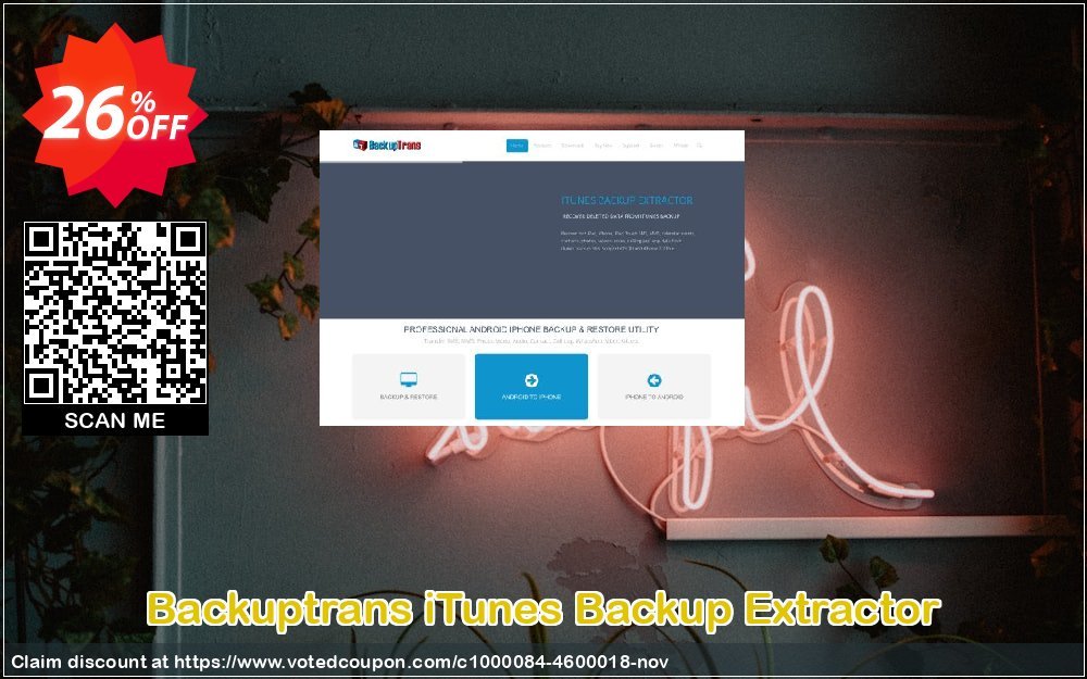 Backuptrans iTunes Backup Extractor Coupon, discount Backuptrans iTunes Backup Extractor (Personal Edition) awesome promotions code 2023. Promotion: exclusive discounts code of Backuptrans iTunes Backup Extractor (Personal Edition) 2023