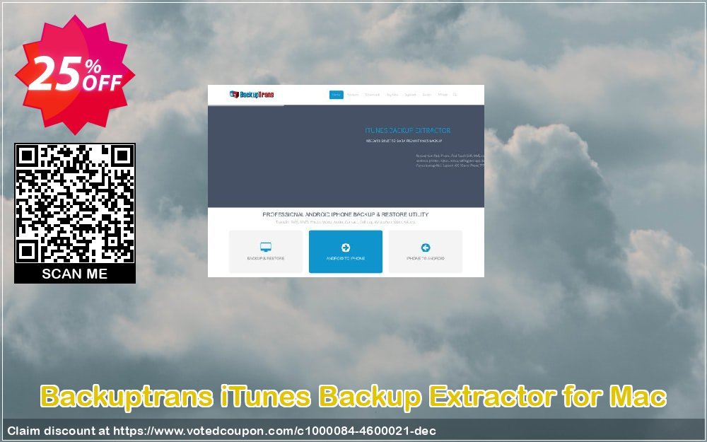 Backuptrans iTunes Backup Extractor for MAC Coupon, discount Backuptrans iTunes Backup Extractor for Mac (Personal Edition) stunning offer code 2024. Promotion: amazing deals code of Backuptrans iTunes Backup Extractor for Mac (Personal Edition) 2024