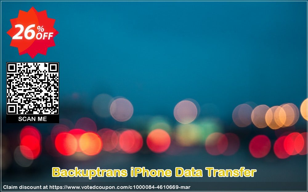 Backuptrans iPhone Data Transfer Coupon, discount Backuptrans iPhone Data Transfer (Personal Edition) amazing discount code 2024. Promotion: wonderful offer code of Backuptrans iPhone Data Transfer (Personal Edition) 2024