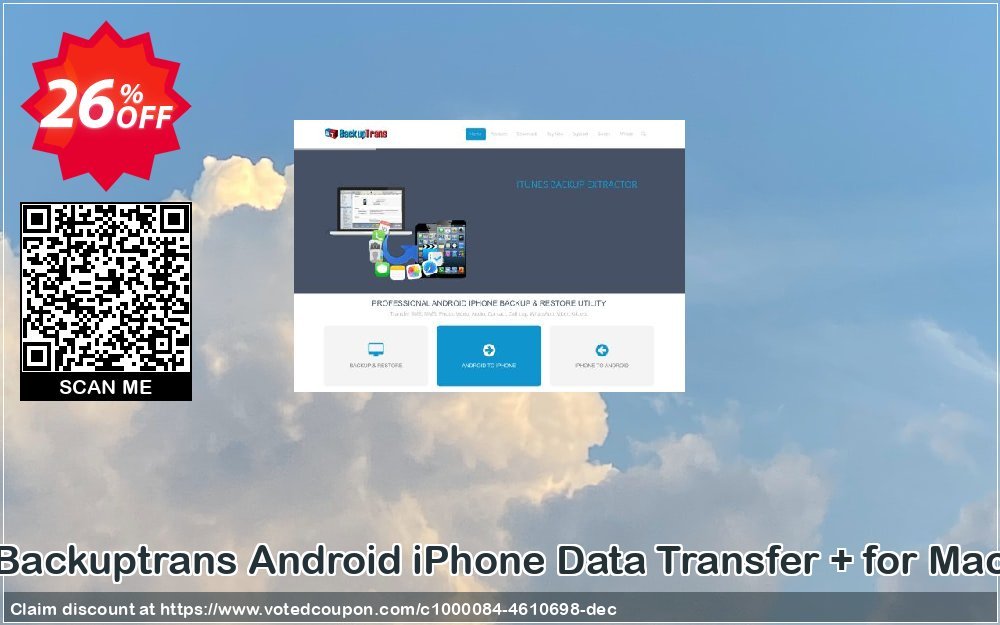 Backuptrans Android iPhone Data Transfer + for MAC Coupon, discount Holiday Deals. Promotion: impressive discount code of Backuptrans Android iPhone Data Transfer + for Mac (Personal Edition) 2024