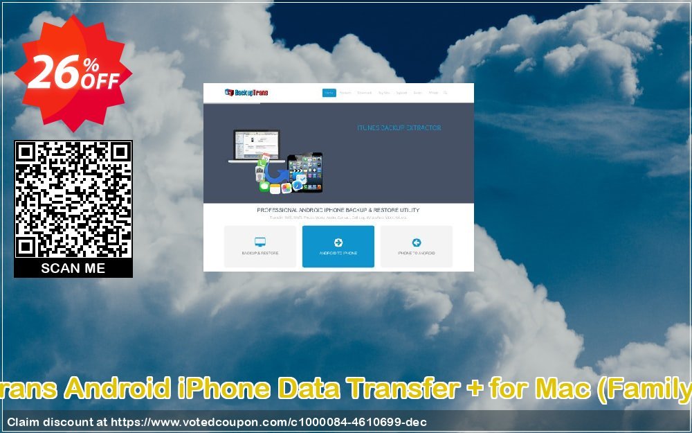 Backuptrans Android iPhone Data Transfer + for MAC, Family Edition  Coupon, discount Holiday Deals. Promotion: formidable promo code of Backuptrans Android iPhone Data Transfer + for Mac (Family Edition) 2024