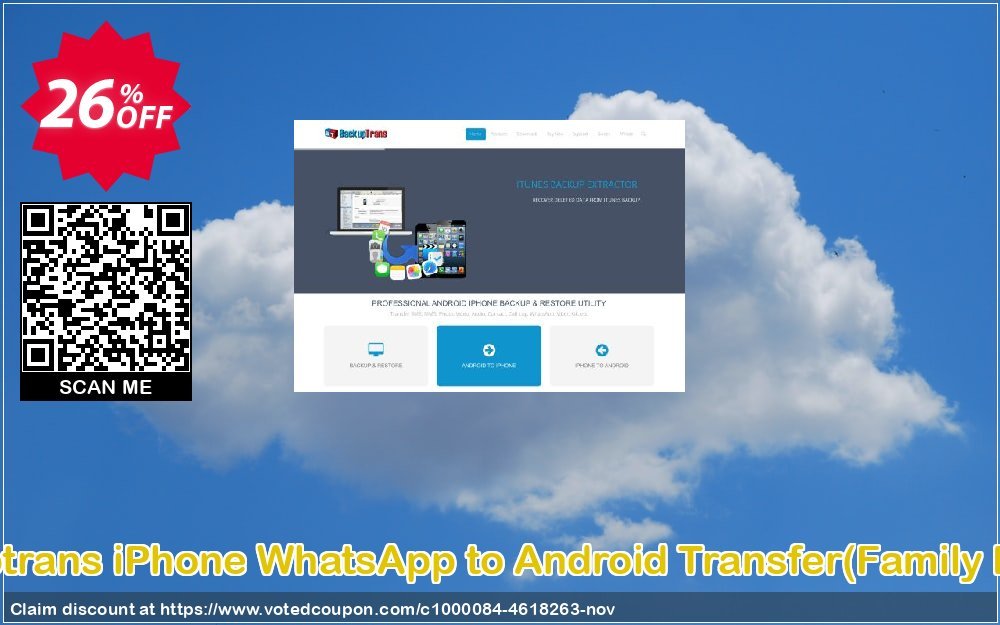 Backuptrans iPhone WhatsApp to Android Transfer, Family Edition  Coupon, discount Backuptrans iPhone WhatsApp to Android Transfer(Family Edition) stirring offer code 2024. Promotion: imposing deals code of Backuptrans iPhone WhatsApp to Android Transfer(Family Edition) 2024