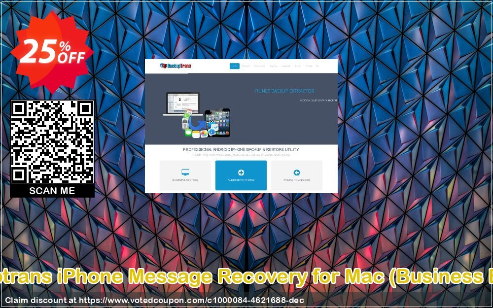 Backuptrans iPhone Message Recovery for MAC, Business Edition  Coupon, discount Backuptrans iPhone Message Recovery for Mac (Business Edition) staggering promo code 2024. Promotion: stunning discount code of Backuptrans iPhone Message Recovery for Mac (Business Edition) 2024