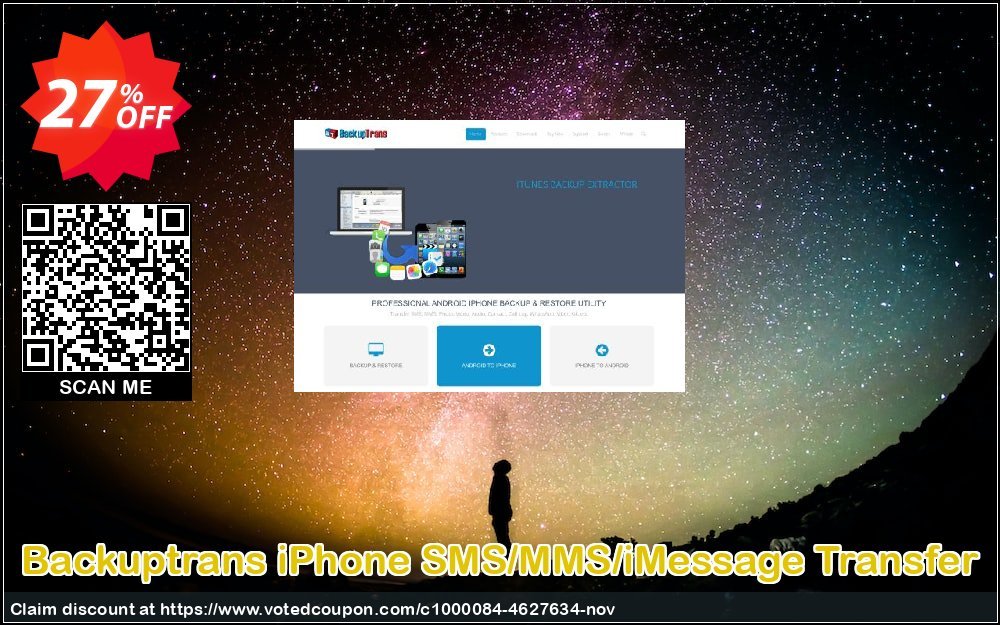 Backuptrans iPhone SMS/MMS/iMessage Transfer Coupon, discount Backuptrans iPhone SMS/MMS/iMessage Transfer (Personal Edition) amazing sales code 2024. Promotion: awful promotions code of Backuptrans iPhone SMS/MMS/iMessage Transfer (Personal Edition) 2024