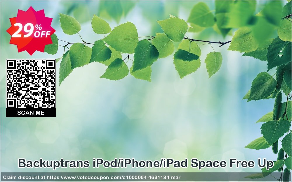 Backuptrans iPod/iPhone/iPad Space Free Up Coupon, discount Backuptrans iPod/iPhone/iPad Space Free Up (Personal Edition) hottest sales code 2024. Promotion: big promotions code of Backuptrans iPod/iPhone/iPad Space Free Up (Personal Edition) 2024