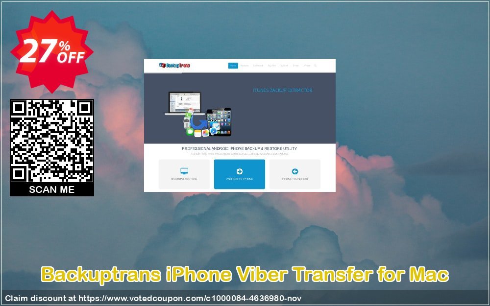Backuptrans iPhone Viber Transfer for MAC Coupon, discount Backuptrans iPhone Viber Transfer for Mac (Personal Edition) wonderful deals code 2024. Promotion: awesome sales code of Backuptrans iPhone Viber Transfer for Mac (Personal Edition) 2024