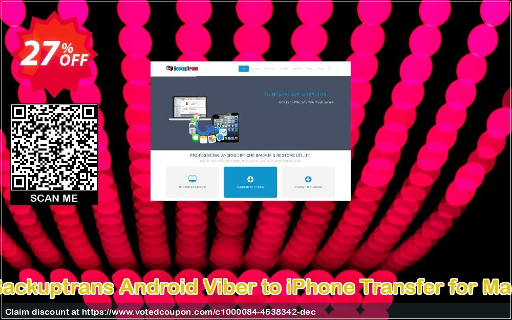 Backuptrans Android Viber to iPhone Transfer for MAC Coupon, discount Backuptrans Android Viber to iPhone Transfer for Mac (Personal Edition) stirring discounts code 2023. Promotion: imposing promo code of Backuptrans Android Viber to iPhone Transfer for Mac (Personal Edition) 2023