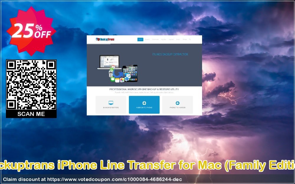 Backuptrans iPhone Line Transfer for MAC, Family Edition  Coupon, discount Backuptrans iPhone Line Transfer for Mac (Family Edition) exclusive promotions code 2024. Promotion: special discounts code of Backuptrans iPhone Line Transfer for Mac (Family Edition) 2024