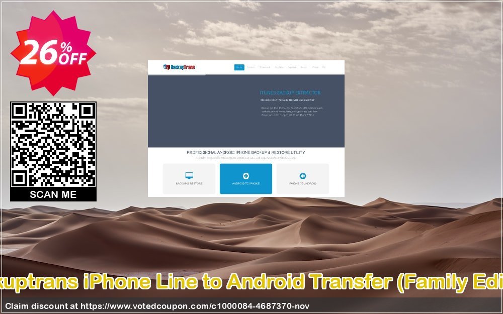 Backuptrans iPhone Line to Android Transfer, Family Edition  Coupon, discount Backuptrans iPhone Line to Android Transfer (Family Edition) special discounts code 2024. Promotion: hottest promo code of Backuptrans iPhone Line to Android Transfer (Family Edition) 2024