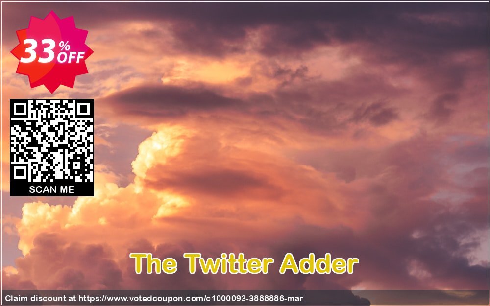 The Twitter Adder Coupon, discount The Twitter Adder staggering discount code 2024. Promotion: staggering discount code of The Twitter Adder 2024