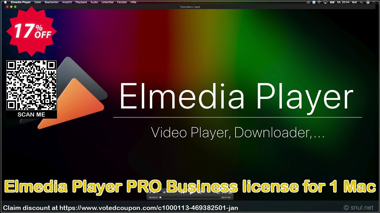 Elmedia Player PRO Business Plan for 1 MAC Coupon, discount 15% OFF Elmedia Player PRO Business license for 1 Mac, verified. Promotion: Staggering sales code of Elmedia Player PRO Business license for 1 Mac, tested & approved