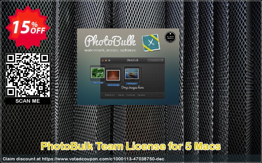 PhotoBulk Team Plan for 5 MACs Coupon, discount 15% OFF PhotoBulk Team License for 5 Macs, verified. Promotion: Staggering sales code of PhotoBulk Team License for 5 Macs, tested & approved