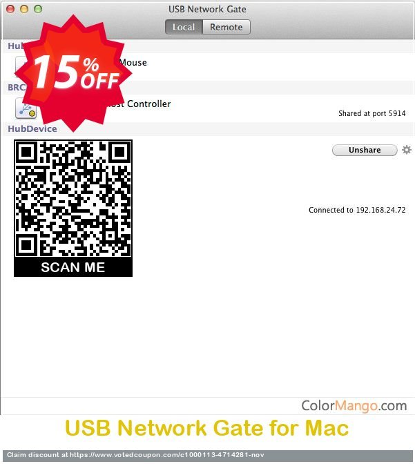 USB Network Gate for MAC Coupon, discount USB Network Gate for Mac 1 shared USB device Stirring deals code 2023. Promotion: exclusive deals code of USB Network Gate for Mac 1 shared USB device 2023