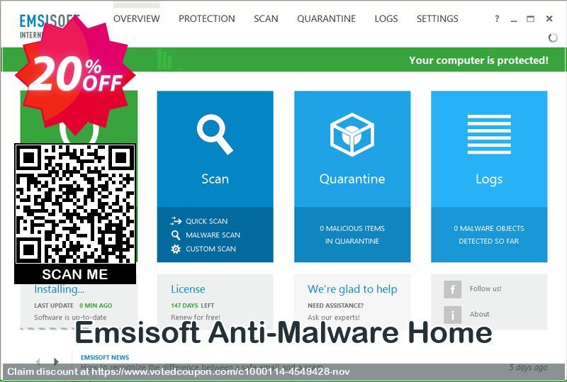 Emsisoft Anti-Malware Home Coupon, discount Emsisoft Anti-Malware Home Super discounts code 2023. Promotion: dreaded discounts code of Emsisoft Anti-Malware Home 2023
