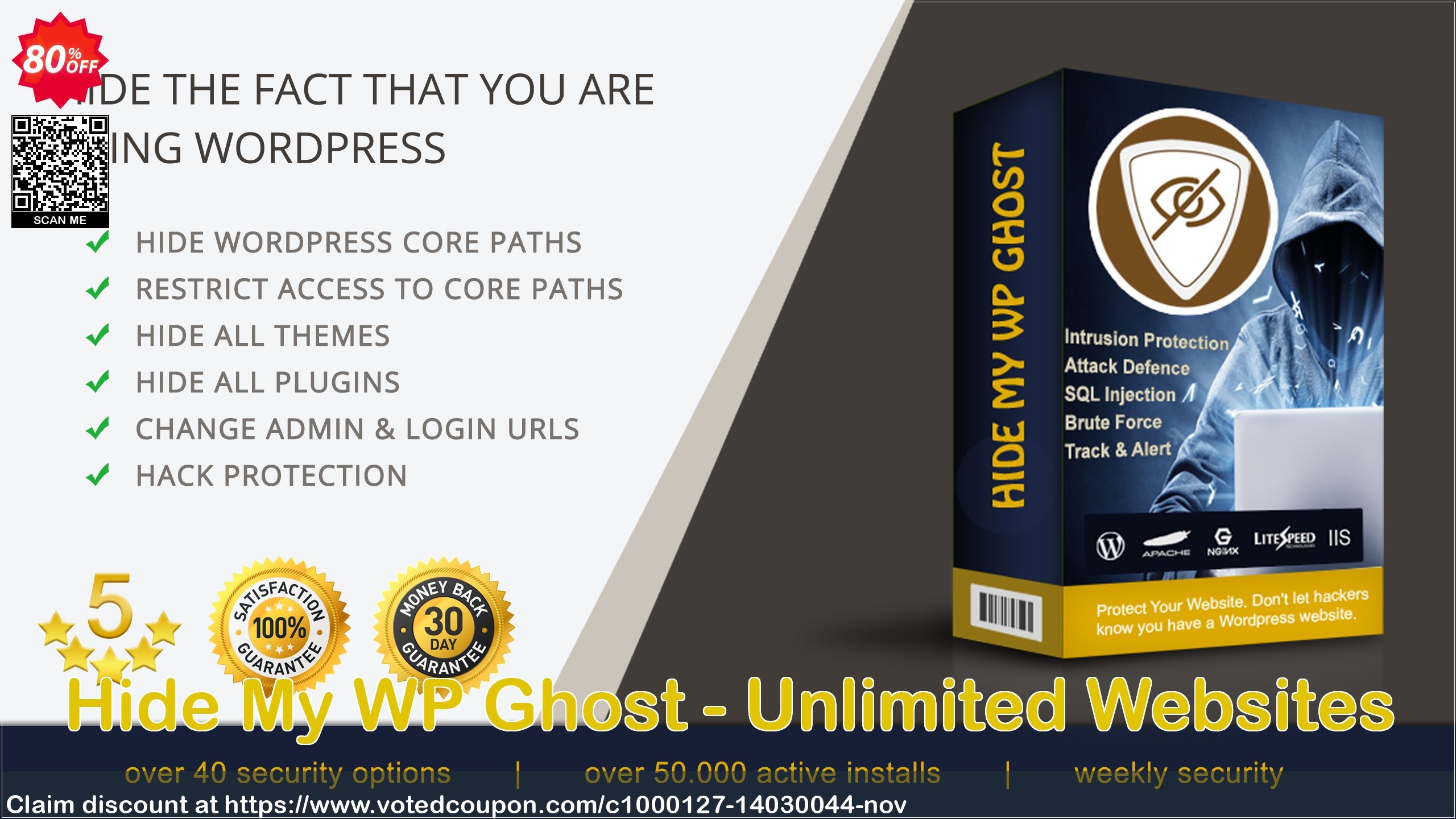 Hide My WP Ghost - Unlimited Websites Coupon, discount 70% Discount - Unlimited Websites. Promotion: stunning discount code of Hide My WP Ghost - Unlimited Websites 2023