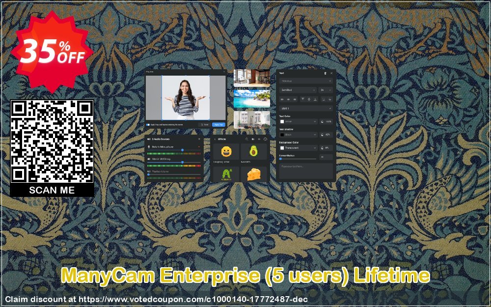 ManyCam Enterprise, 5 users Lifetime Coupon, discount 35% OFF ManyCam Enterprise (5 users) Lifetime, verified. Promotion: Formidable promotions code of ManyCam Enterprise (5 users) Lifetime, tested & approved