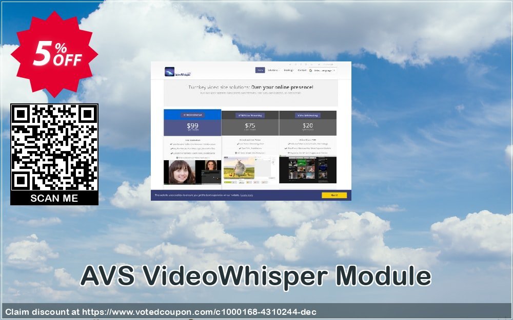 AVS VideoWhisper Module Coupon, discount Give Me Five 5% Discount. Promotion: stunning promo code of AVS VideoWhisper Module 2023