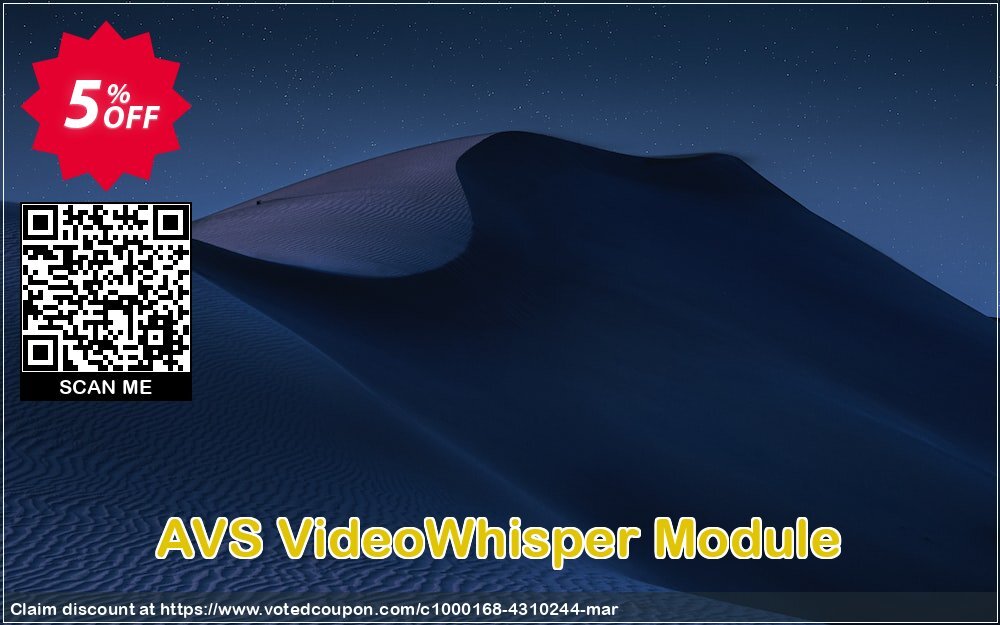 AVS VideoWhisper Module Coupon, discount Give Me Five 5% Discount. Promotion: stunning promo code of AVS VideoWhisper Module 2024